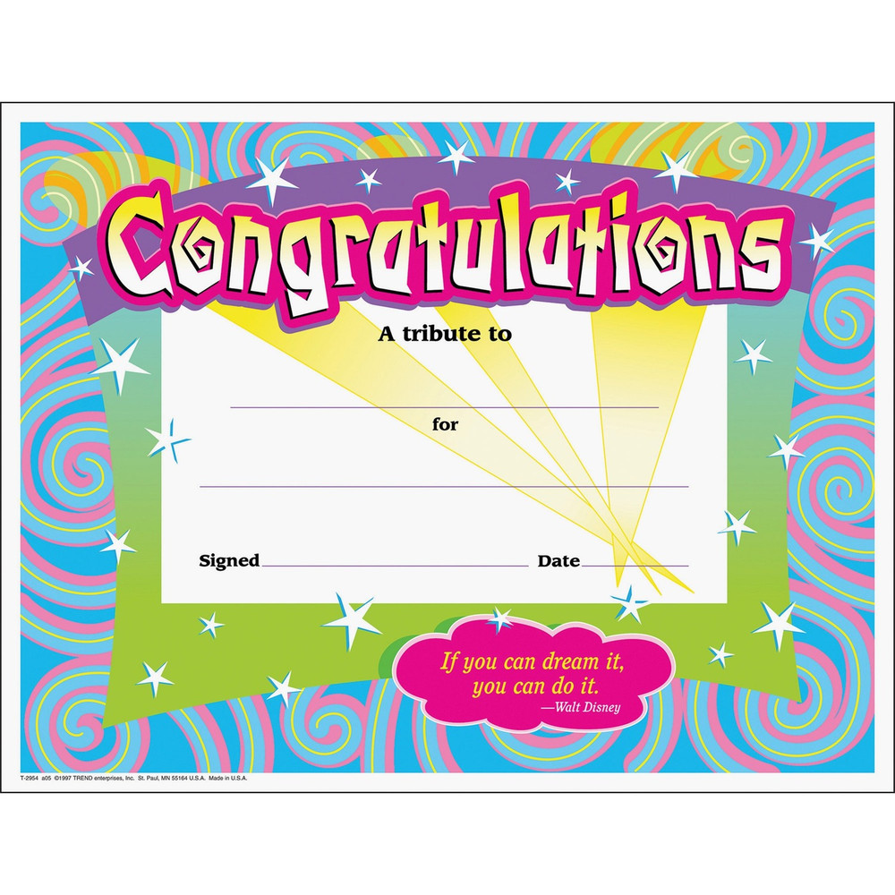 TREND Enterprises Inc. Trend T2954 Trend Congratulations/Swirls Award Certificates