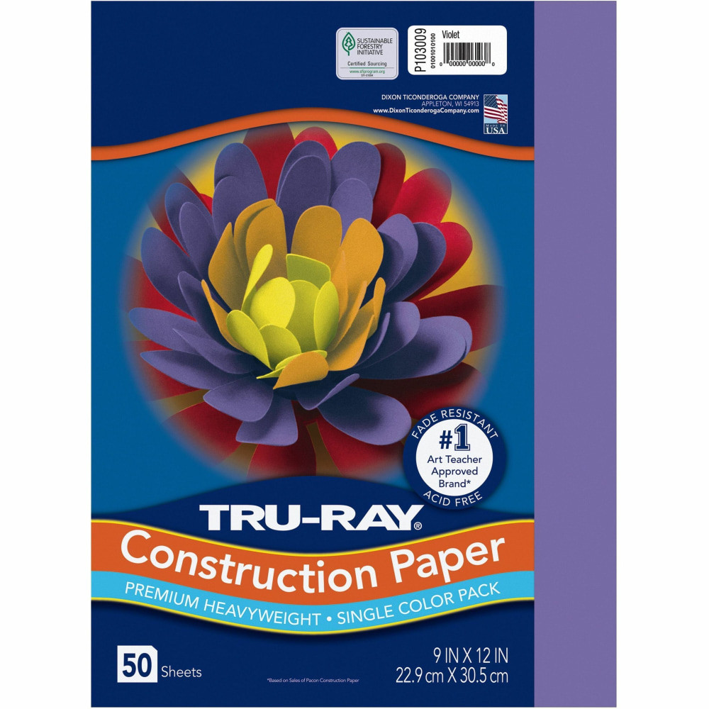 PACON CORPORATION 103009 Tru-Ray Construction Paper, 50% Recycled, 9in x 12in, Violet, Pack Of 50