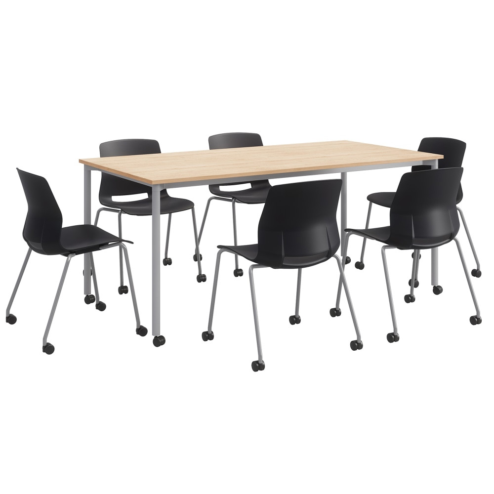 KENTUCKIANA FOAM INC 840031922915 KFI Studios Dailey Table Set With 6 Caster Chairs, Natural/Gray Table/Black Chairs