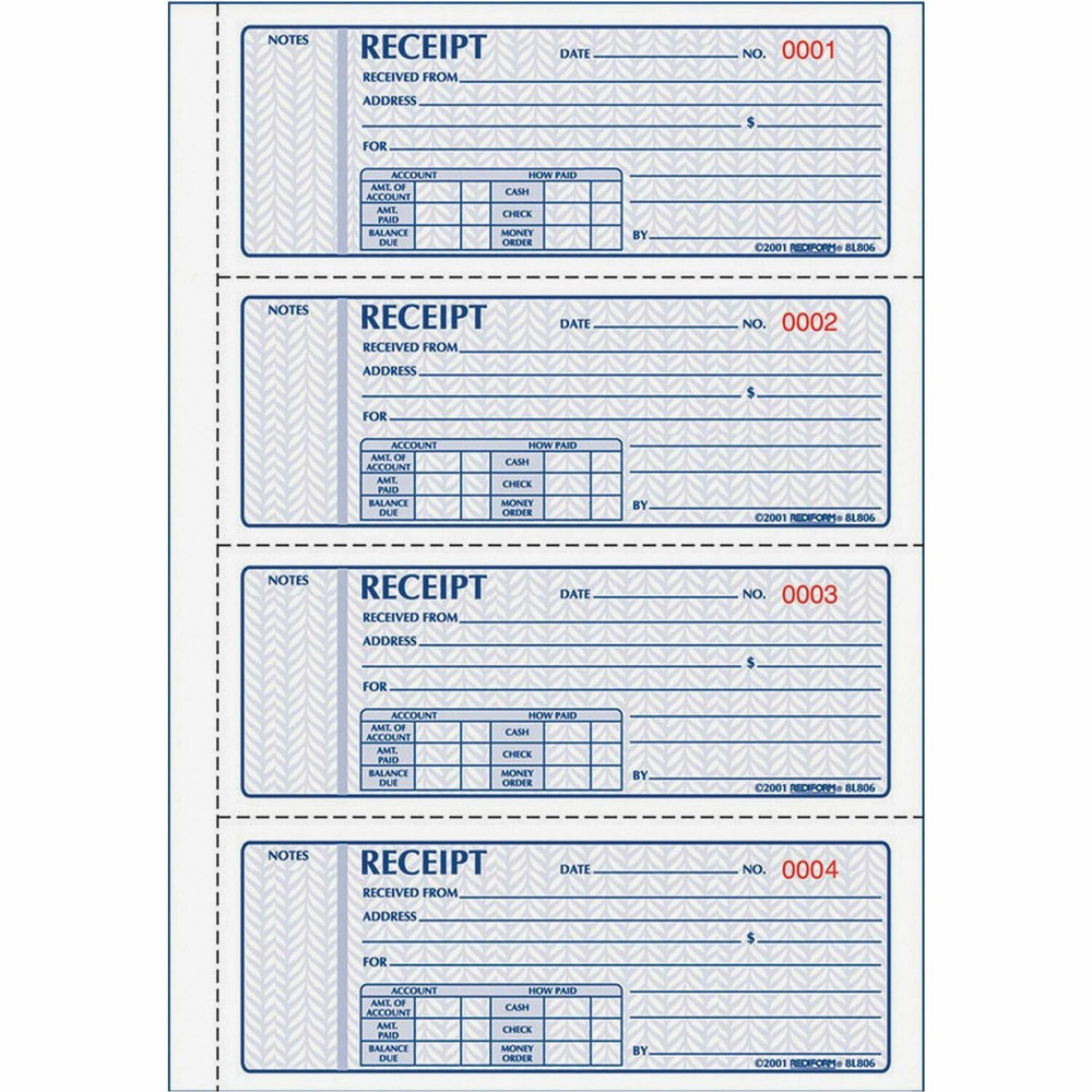 Dominion Blueline, Inc Rediform 8L808 Rediform 3-part Carbonless Money Receipt Book