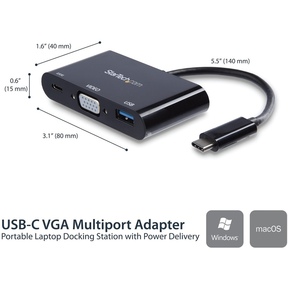 StarTech.com CDP2VGAUACP StarTech.com USB-C VGA Multiport Adapter - USB-A Port - with Power Delivery (USB PD) - USB C Adapter Converter - USB C Dongle
