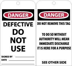 AccuformNMC Accident Prevention Tag: Rectangle, 3" High, Unrippable Vinyl, "Danger" RPT128