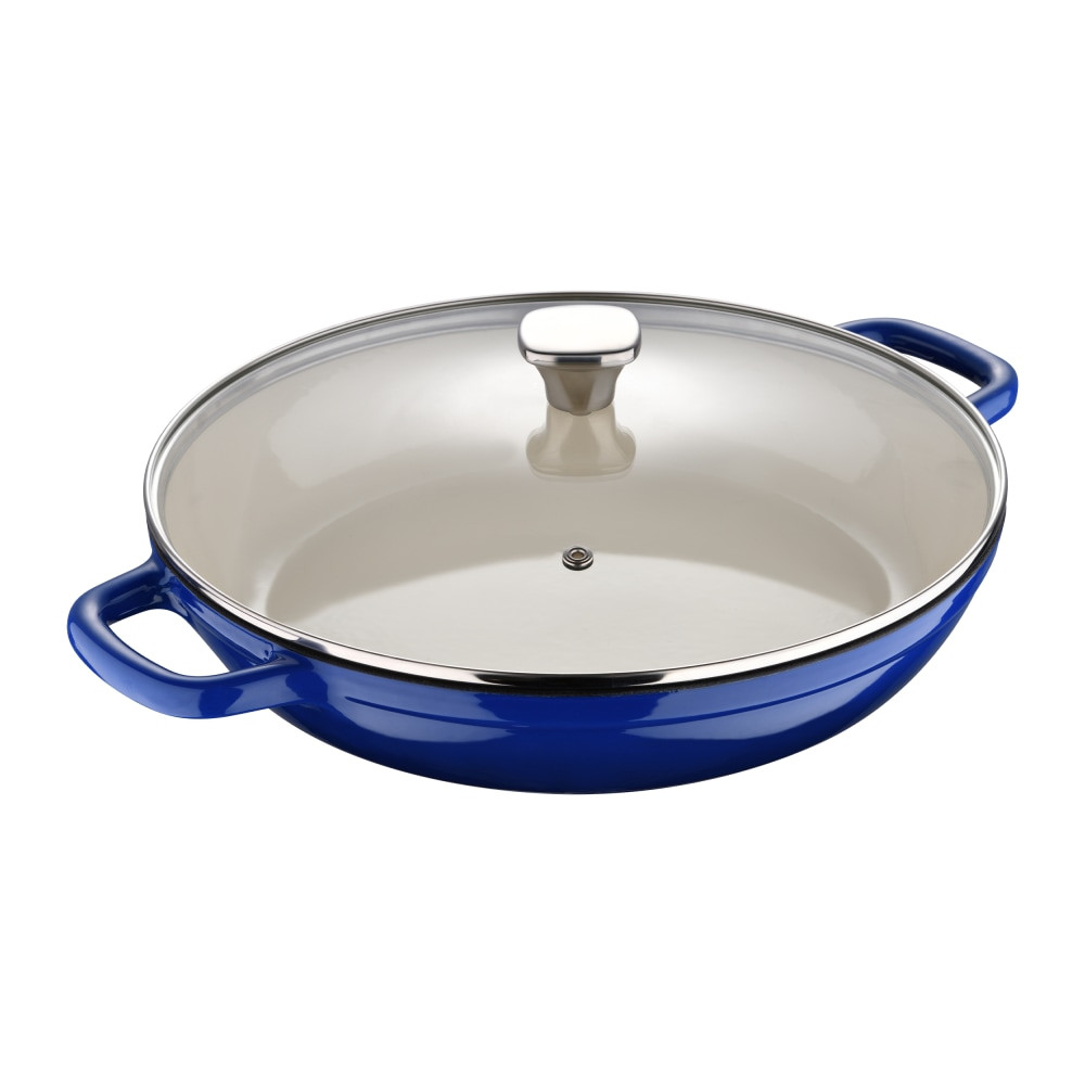 BERGNER US INC. MPUS16322BLU Masterpro Bergner 3.5-Quart Iron Braiser With Glass Lid, 12in, Blue