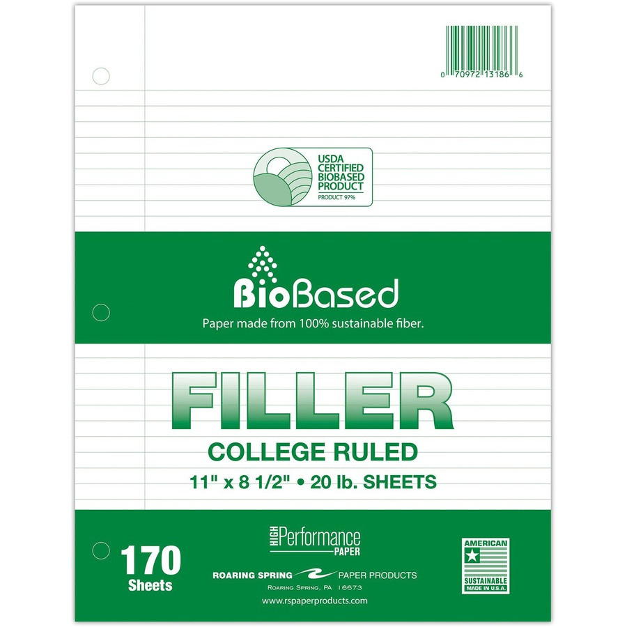 Roaring Spring Paper Products Roaring Spring 13186cs Roaring Spring BioBased Filler Paper