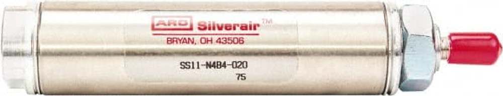 ARO/Ingersoll-Rand SS05-N4B4-014 Single Acting Rodless Air Cylinder: 1/2" Bore, 1-1/2" Stroke, 200 psi Max, 10-32 UNF Port, Nose Mount