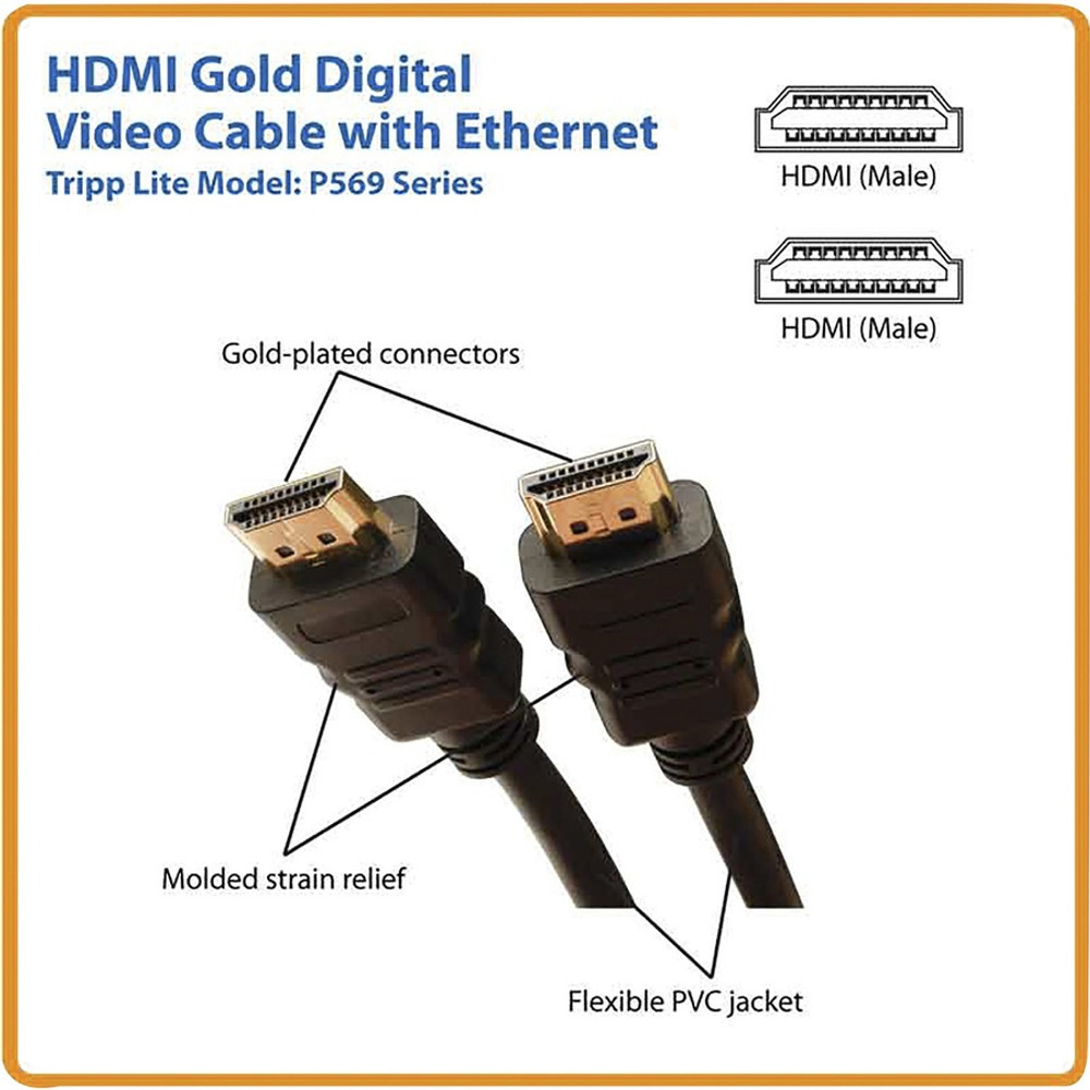 Tripp Lite by Eaton P569-003 Eaton Tripp Lite Series High Speed HDMI Cable with Ethernet, UHD 4K, Digital Video with Audio (M/M), 3 ft. (0.91 m)