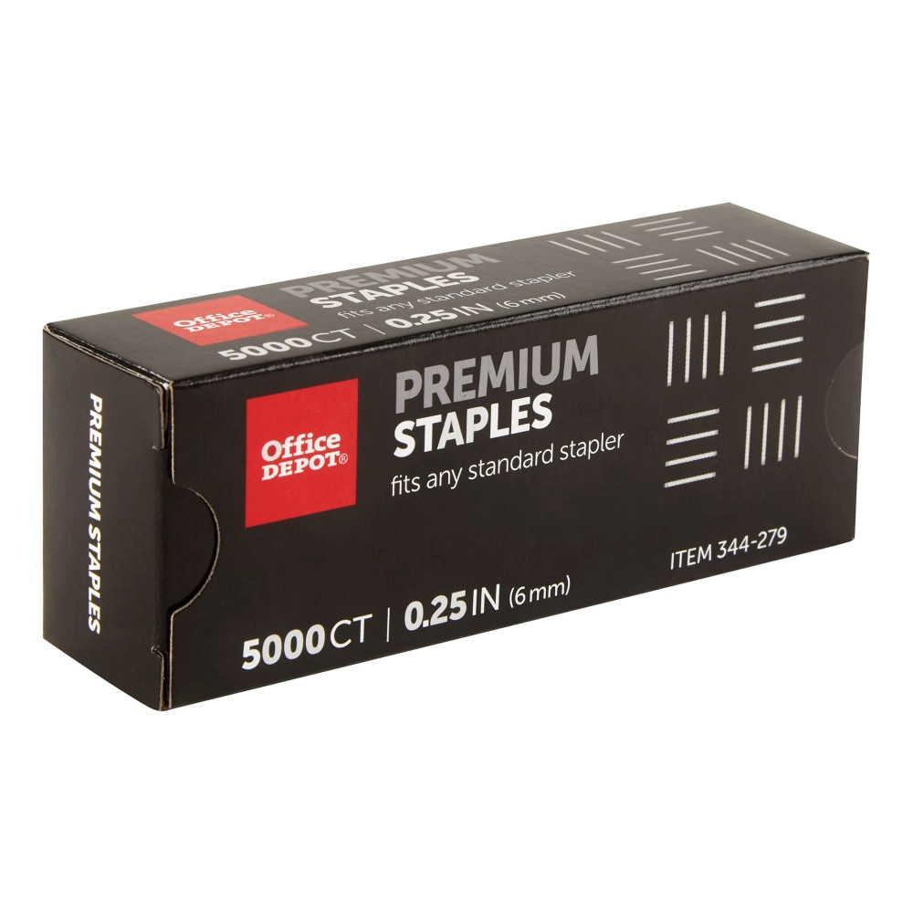 Before heading back to school, remember to stock up on one of the all-too-often forgotten supplies - a box of staples! Office Depot staples will come in handy whether you are grading papers, handing out worksheets or handing in essays.  Precision chisel point.  1/4in standard staples will fit any heavy-duty stapler.  For heavy-duty stapling up to 25 sheets.  Staple strips enable easy loading.