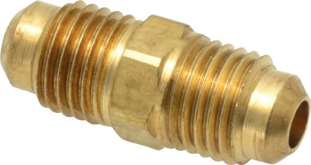 Parker 42F-4 Brass Flared Tube Union: 1/4" Tube OD, 7/16-20 Thread, 45 ° Flared Angle