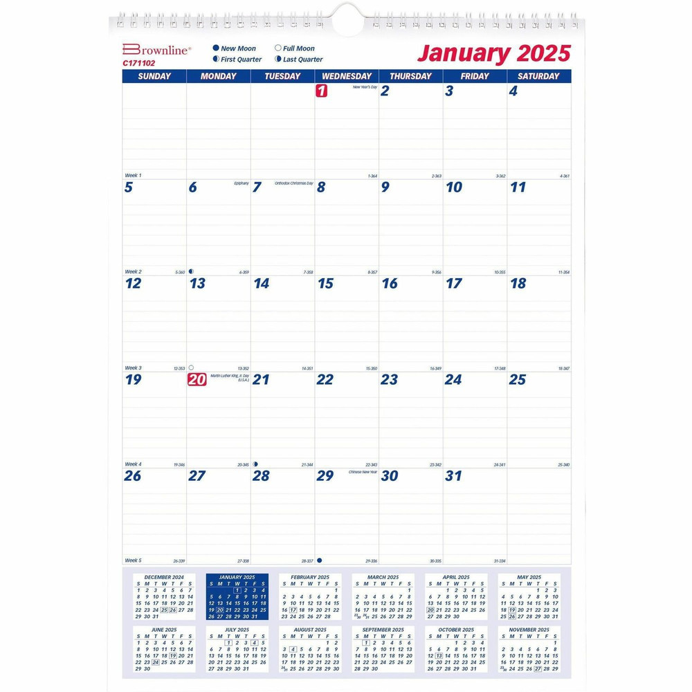 Dominion Blueline, Inc Brownline C171102 Brownline Ruled Block Monthly Wall Calendar