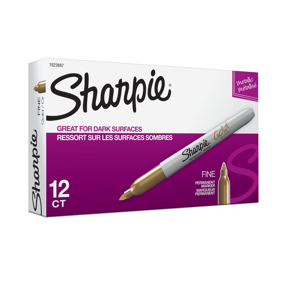 SANFORD LP 1823887 Sharpie Metallic Permanent Markers, Fine Point, Gold Ink, Pack Of 12