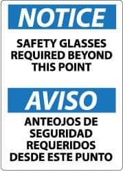 AccuformNMC Sign: Rectangle, "Notice - Safety Glasses Required Beyond This Point" ESN18PB