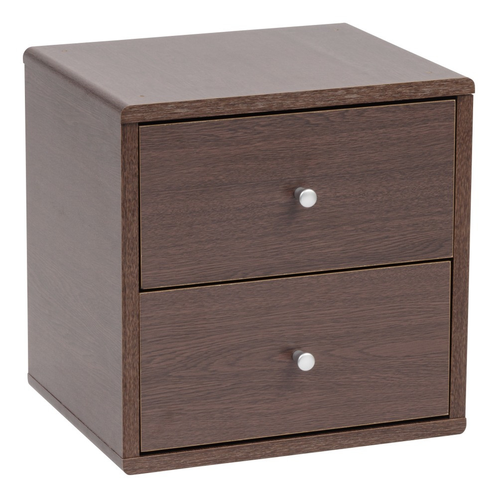 IRIS USA, INC. Iris 596420  Wood 14inH 2-Drawer Cube Storage , Brown Oak