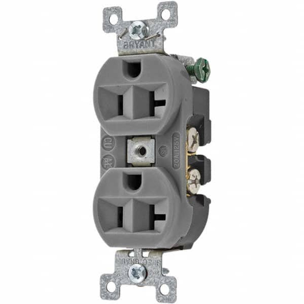 Bryant Electric 5362BGRY Straight Blade Duplex Receptacle: NEMA 5-20R, 20 Amps, Grounded