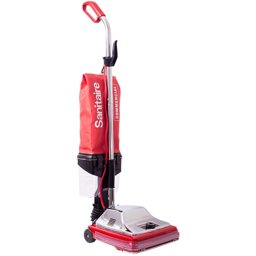 The Sanitaire TRADITION Bagless Commercial Upright Vacuum makes maintenance quick and simple. Dispose of trapped dirt efficiently with quick-release access, while the Quick-Kleen fan chamber allows easy maintenance for long-lasting use.  Motor and chrome brush roll are rated for 2,000 hours of operation.  Quick-Kleen fan chamber allows efficient maintenance.  Dispose of dirt easily with quick-release access.  Built-in handles for transportation.  Designed for use on carpets.  Backed by the manufacturers 2-year limited warranty.