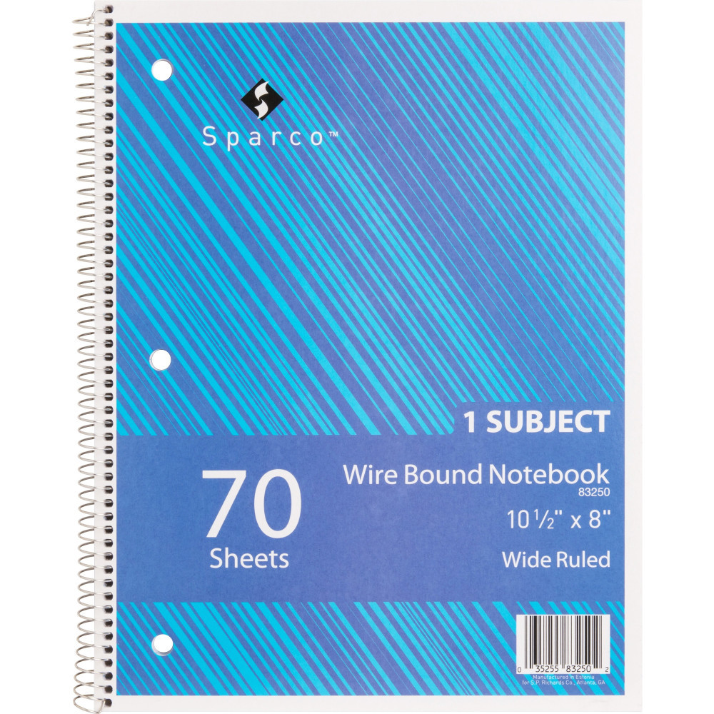 SP RICHARDS 83250 Sparco Wirebound Notebook, 8in x 10-1/2in, Wide Rule, Assorted