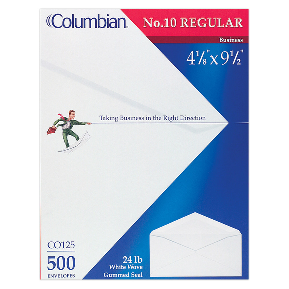 QUALITY PARK PRODUCTS 0CO125 Columbian #10 Business Envelopes, Gummed Seal, White, Box Of 500