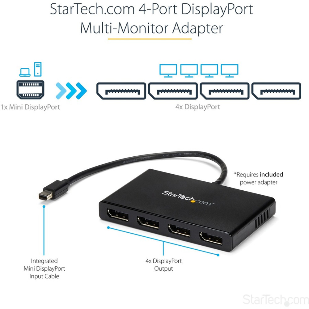 StarTech.com MSTMDP124DP StarTech.com 4-Port Multi Monitor Adapter, Mini DisplayPort 1.2 to DP MST Hub, 4x 1080p, Video Splitter for Extended Desktop Mode, Windows