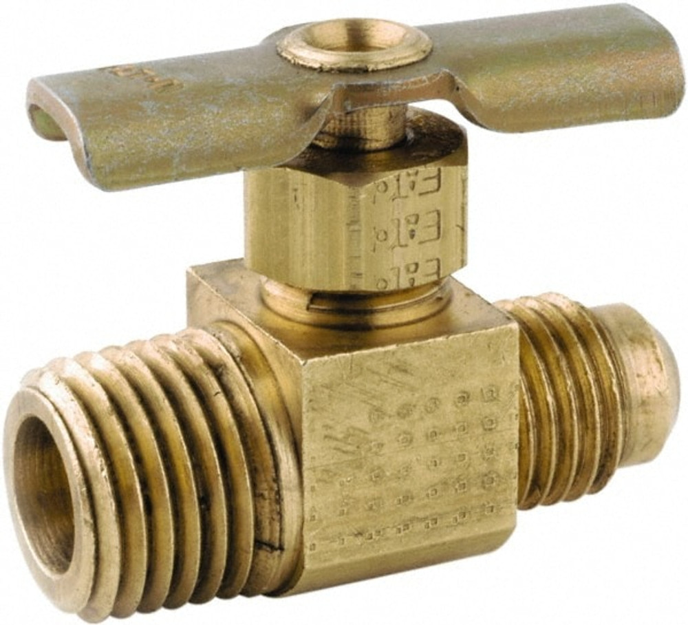 ANDERSON METALS 759104-0404 Needle Valve: Straight, 1/4 x 1/4" Pipe, FL x MIP End, Lead-Free Brass Body, Brass Seal