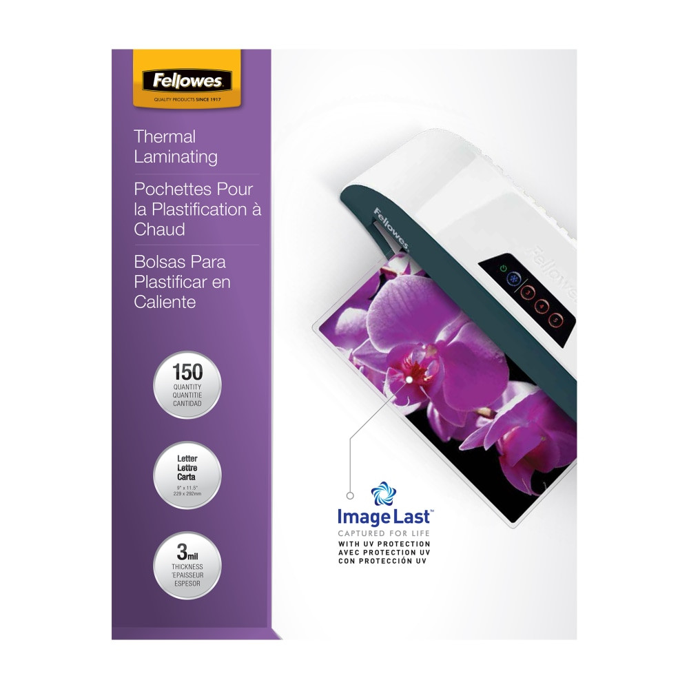 FELLOWES INC. 5200509 Fellowes Laminating Pouches, Glossy, 8.5in x 11in, 3 mil Thick, Clear, Pack Of 150