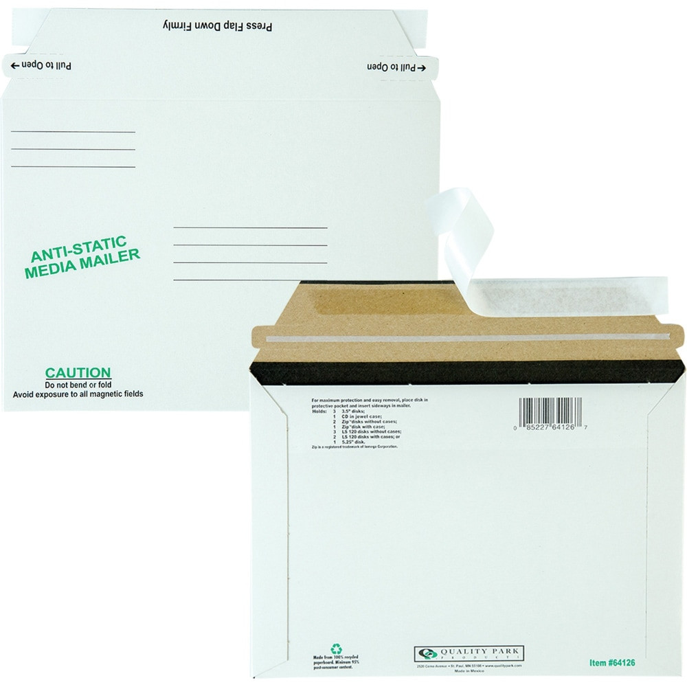 QUALITY PARK PRODUCTS 64126 Quality Park Economy Disk/CD Mailers - CD/DVD - 6in Width x 8 5/8in Length - Self-sealing - Fiberboard - 25 / Box - White