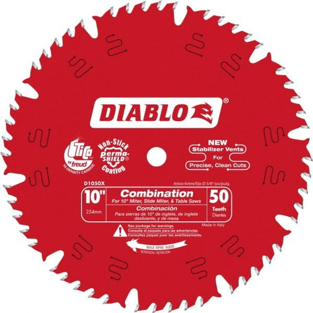 DIABLO D1050X Wet & Dry Cut Saw Blade: 10" Dia, 5/8" Arbor Hole, 0.098" Kerf Width, 50 Teeth