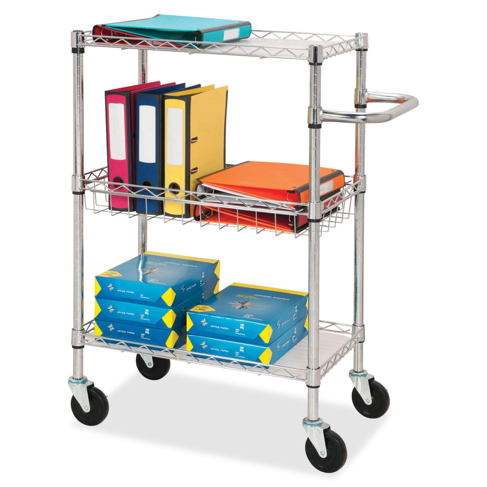 LORELL 84859  3-Tier Steel Rolling Cart, 16inW x 26inD x 40inH, Chrome