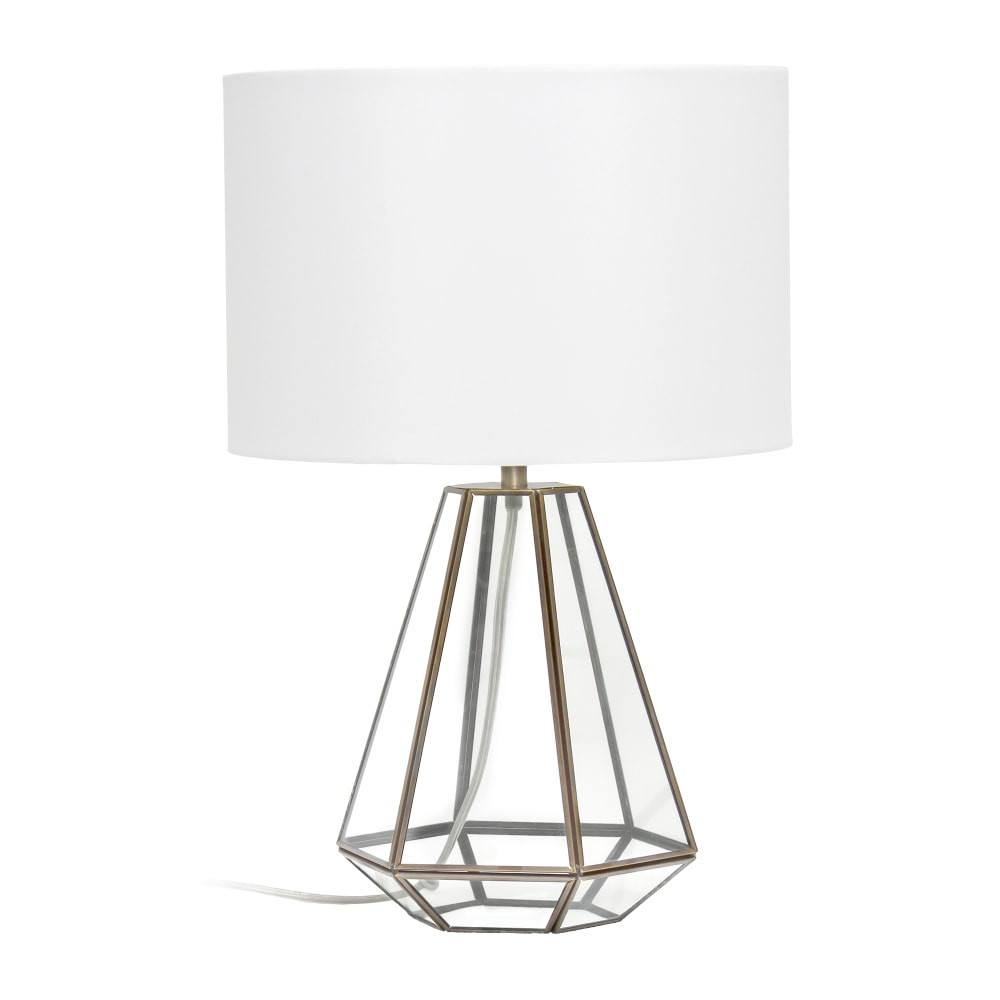 ALL THE RAGES INC Lalia Home LHT-4009-BR  Transparent Triagonal Table Lamp, 18-1/4inH, White Shade/Brass Base