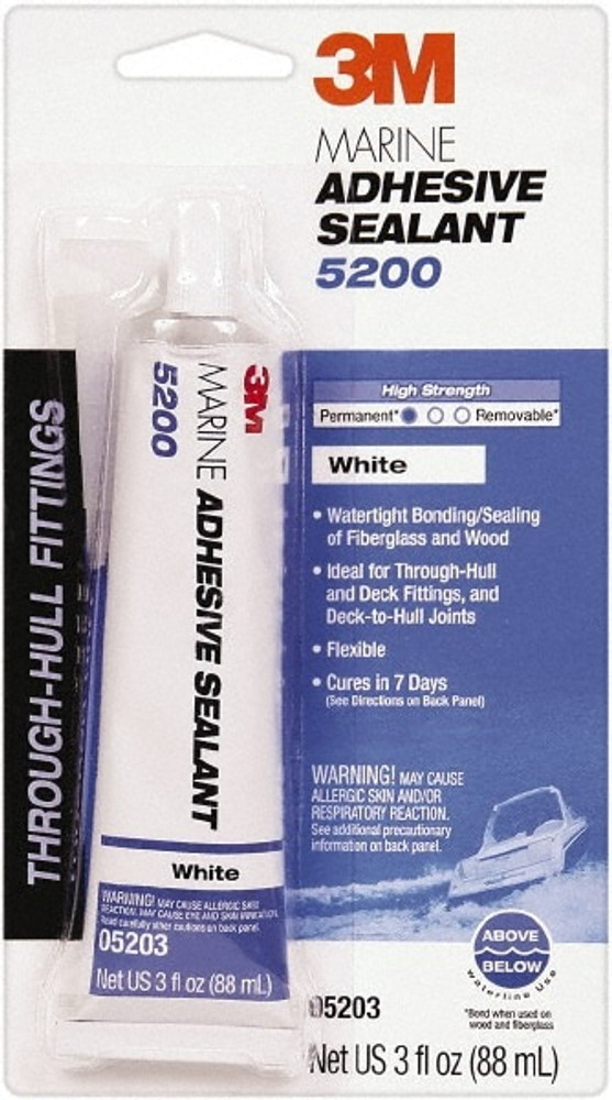 3M 7000118401 Marine Adhesive Sealant: 3 oz Tube, White, Polyurethane