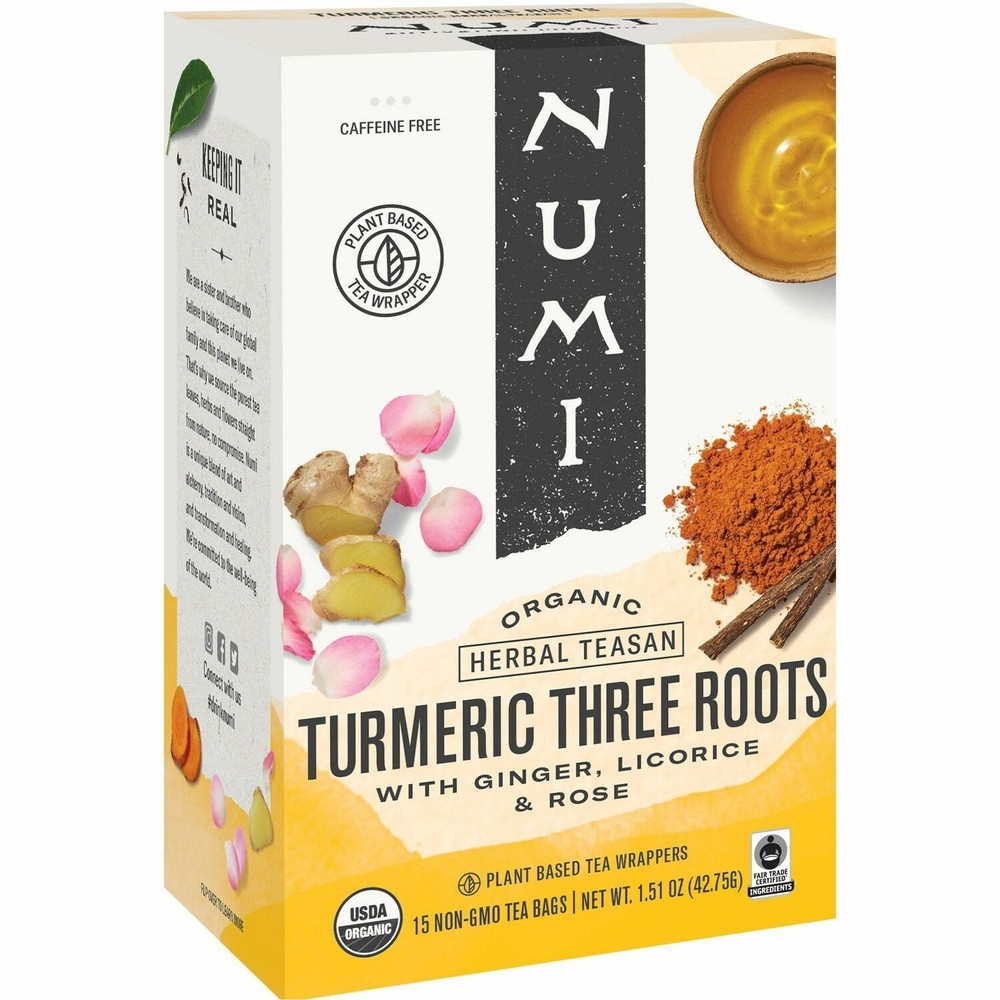 Numi, LLC Numi 10550 Numi Organic Turmeric Three Roots Herbal Tea Bag