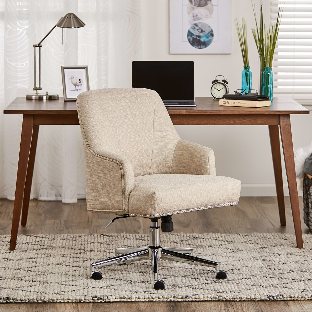 MILLWORK HOLDING CO INC 47925 Serta Leighton Home Fabric Mid-Back Chair, Stoneware Beige/Chrome