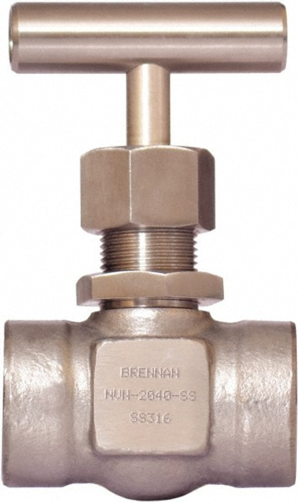 Brennan NVN-2047-SS Needle Valve: Straight, 3/8" Pipe, Stainless Steel Body, Polytetrafluoroethylene Seal