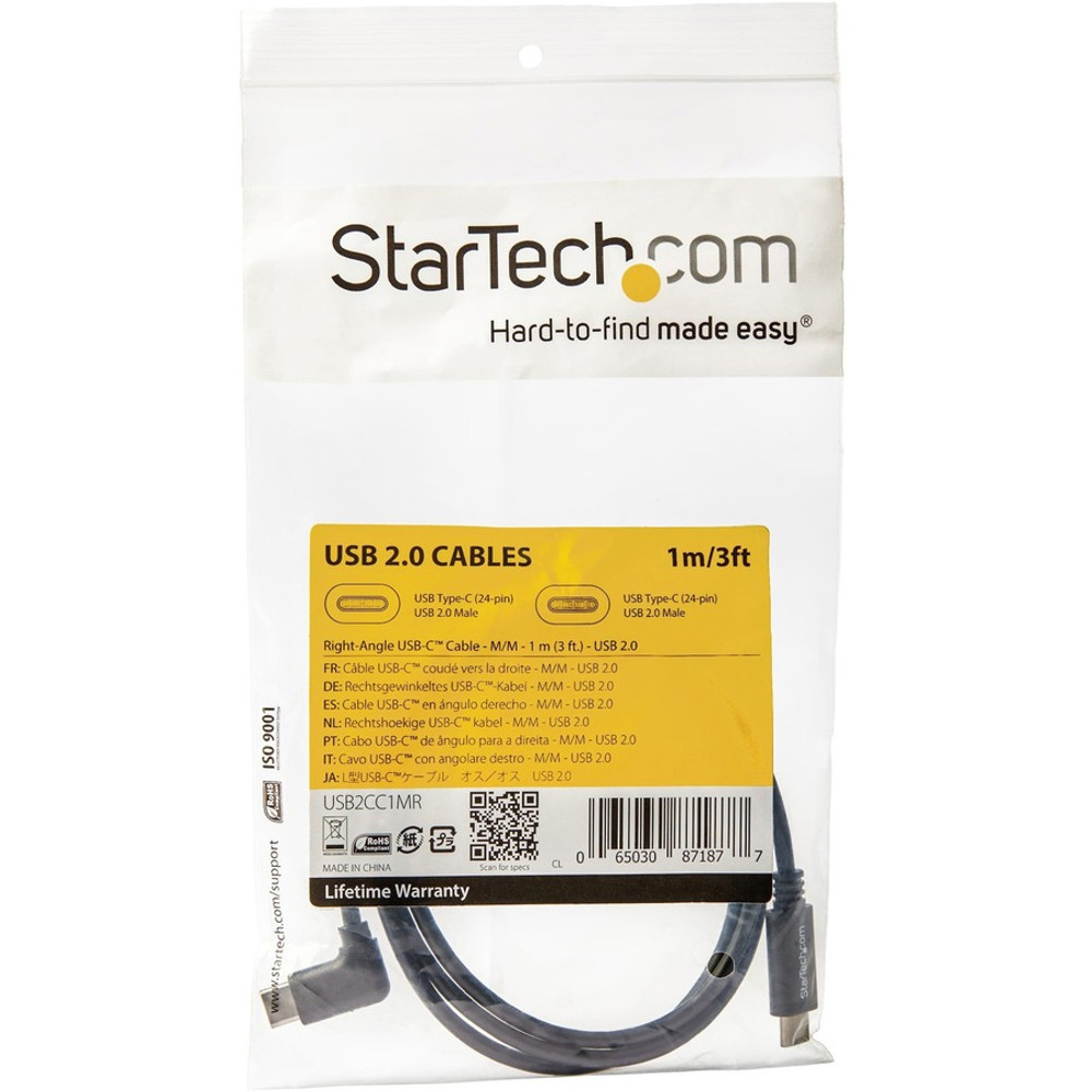 StarTech.com USB2CC1MR StarTech.com 1m 3 ft Right Angle USB-C Cable M/M - USB 2.0 - USB Type C Cable - 90 degree USB-C Cable - USB C to USB C Cable - USB-C Charge Cable