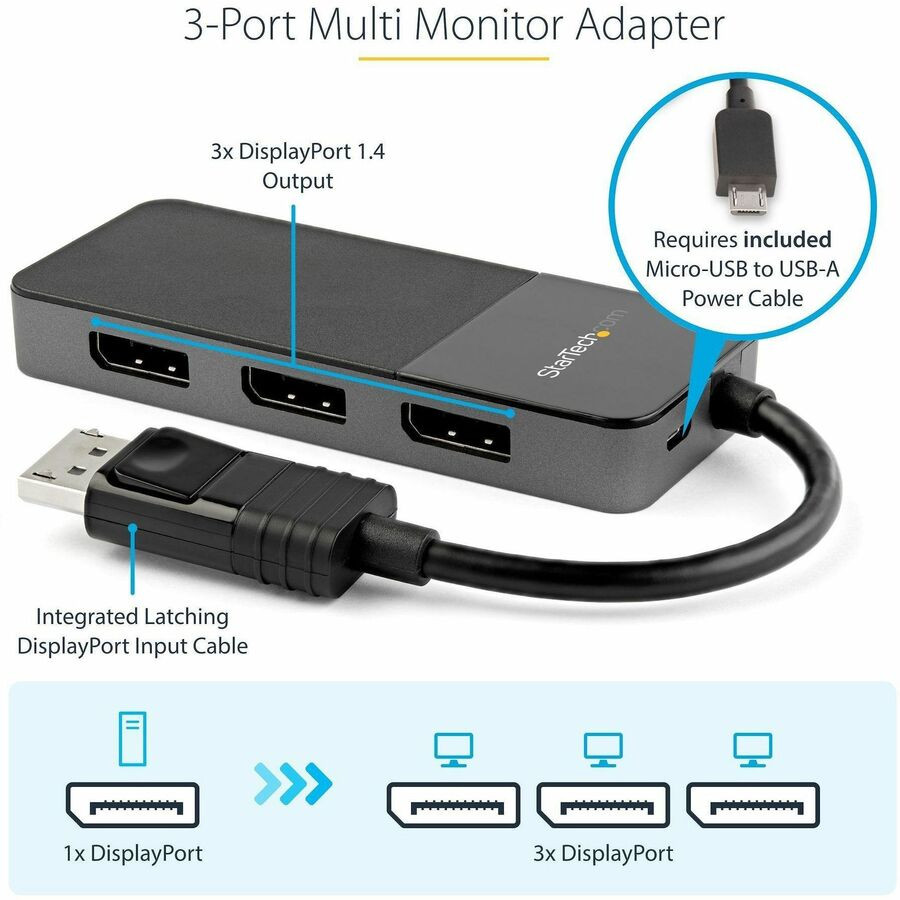 StarTech.com MST14DP123DP StarTech.com 3-Port DisplayPort 1.4 Splitter, DisplayPort to 3x DP Multi-Monitor Adapter, Triple 4K Computer MST Hub, Windows Only