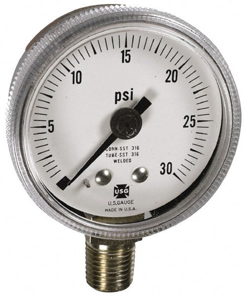 Ametek 148965A Pressure Gauge: 2" Dial, 1/4" Thread, Lower Mount