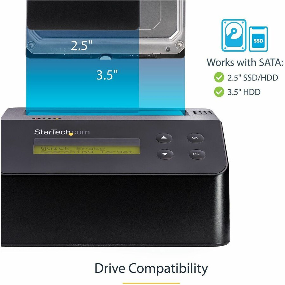 StarTech.com SDOCK1EU3P StarTech.com Single Bay SSD/HDD Hard Drive Eraser, 2.5"/3.5" , Standalone Wiper, Disk Sanitizer, Hardware Wiper Erasing Tool, NIST/DoD/TAA