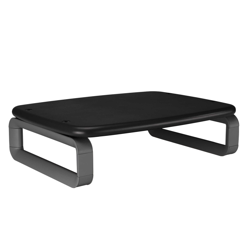 Monitor Stand Plus with the SmartFit system adjusts monitor height to your optimal viewing angle to help to reduce eye and neck strain.  Expands usable desk space by allowing storage underneath platform.