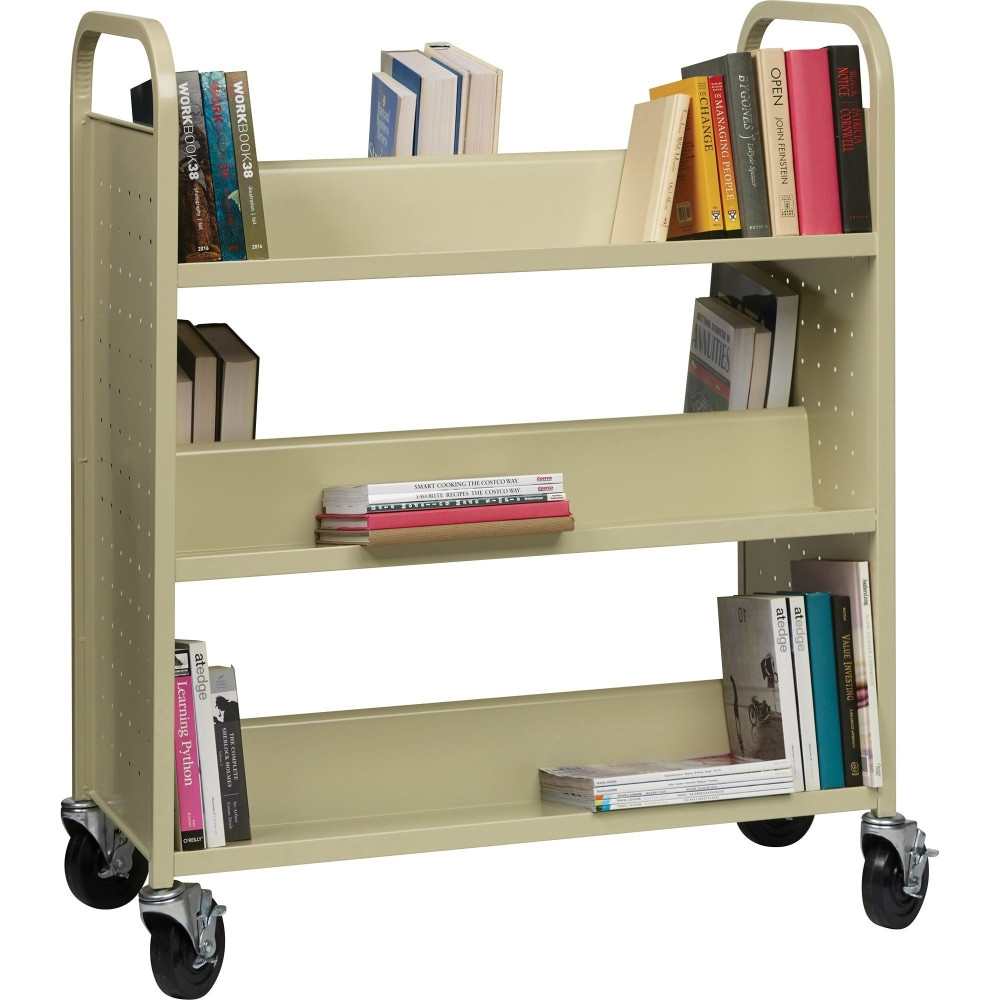 SP RICHARDS Lorell 49202  Double-Sided Mobile Steel Book Cart, 6-Shelf, Putty