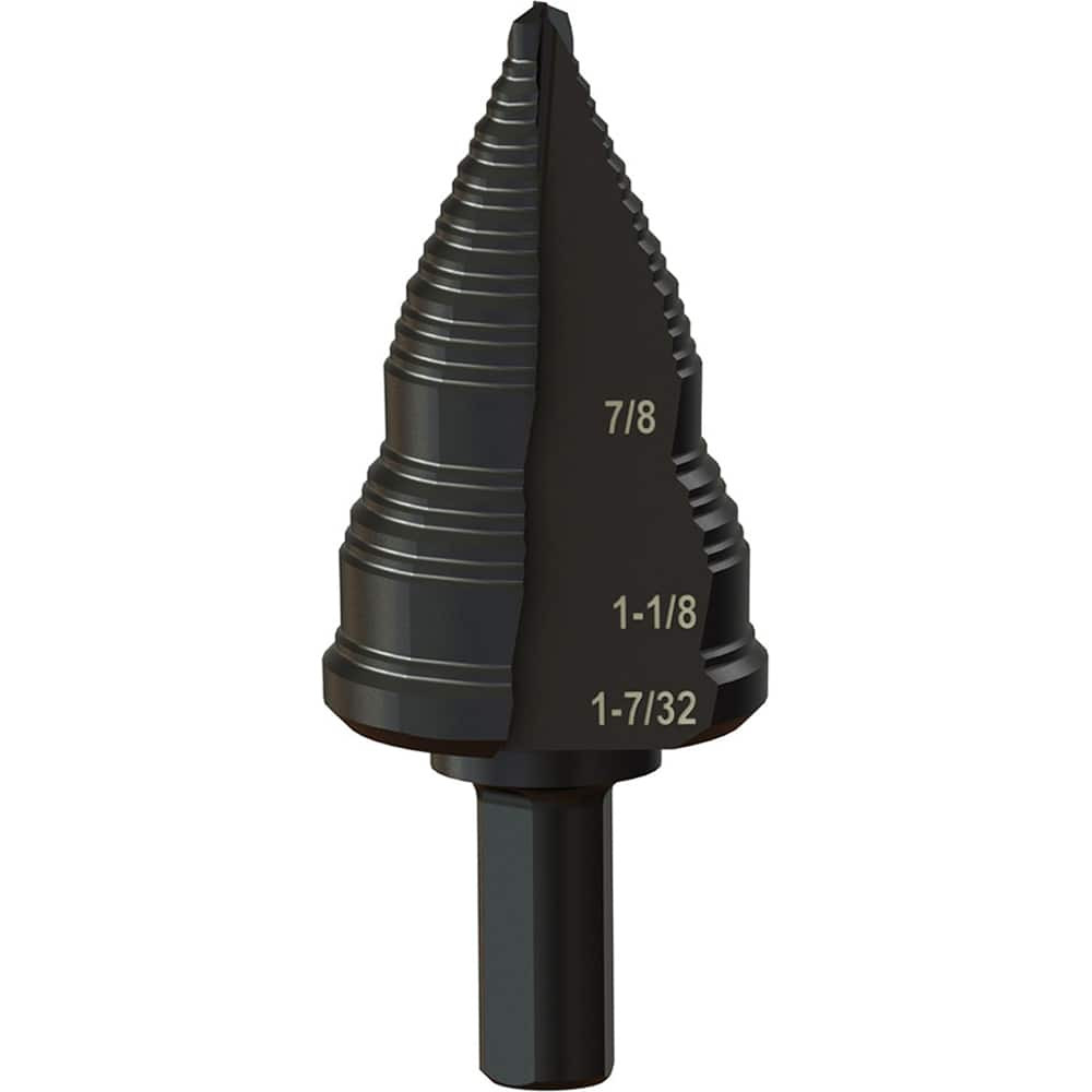 Greenlee GSB11 Step Drill Bits: 3/16" to 1-7/32" Hole Dia, 3/8" Shank Dia, Steel, 4 Hole Sizes