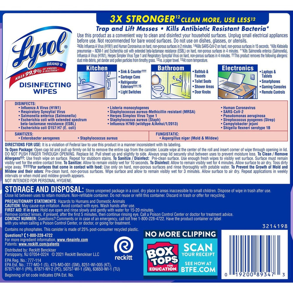 Reckitt Benckiser plc Lysol 89347CT Lysol Early Morning Breeze Disinfecting Wipes
