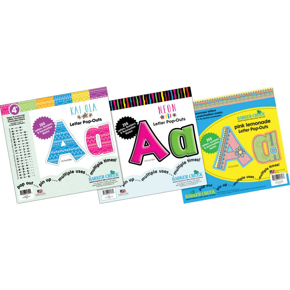 BARKER CREEK PUBLISHING, INC. 3528 Barker Creek 255-Piece Letter Pop-Outs Sets, 4in, Curated Collection, Pack Of 3 Sets