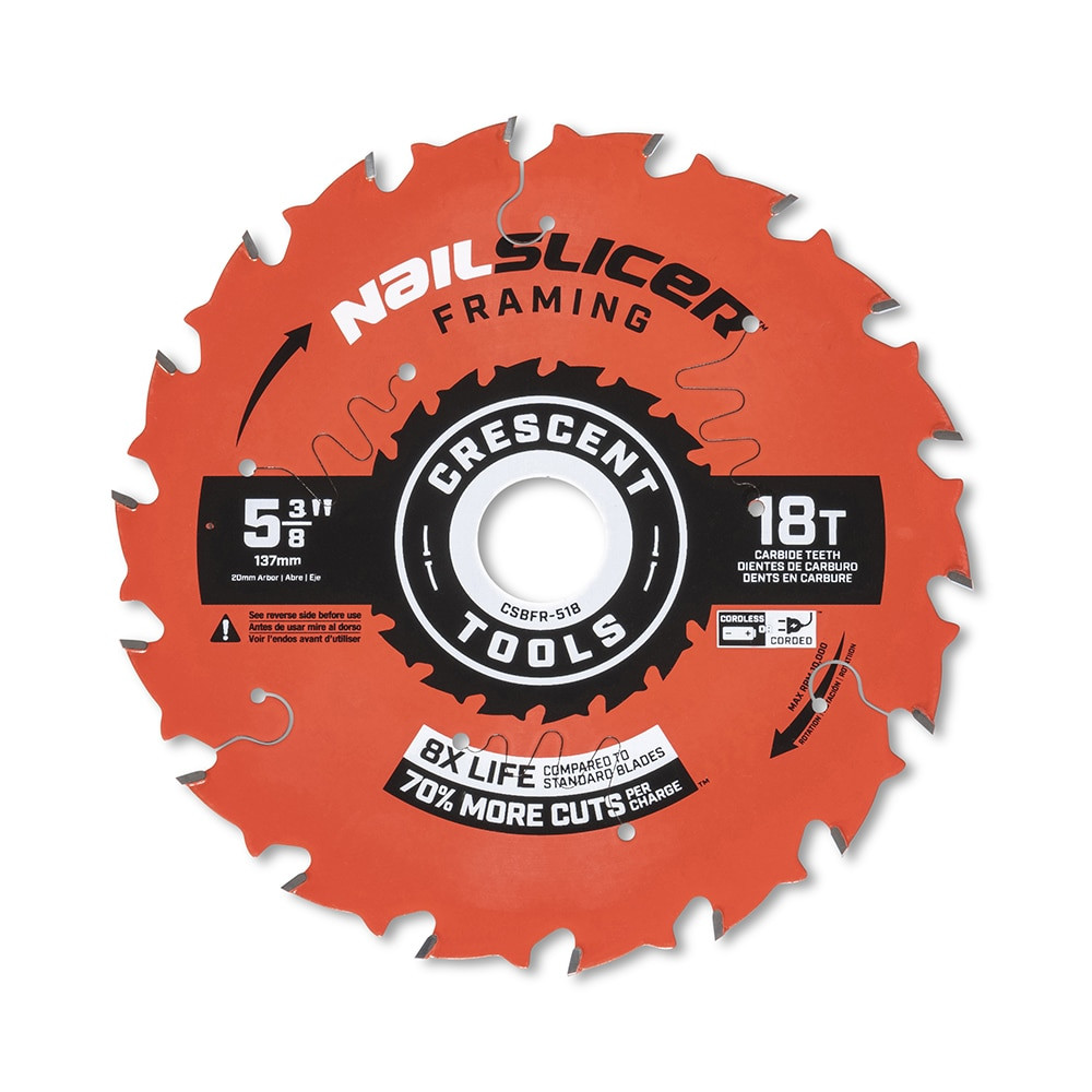 Crescent CSBFR-518 Wet & Dry Cut Saw Blade: 5-3/8" Dia, 3/4" Arbor Hole, 0.063" Kerf Width, 18 Teeth