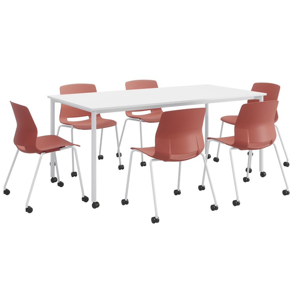 KENTUCKIANA FOAM INC KFI Studios 840031923004  Dailey Table Set With 6 Caster Chairs, White Table/Coral Chairs