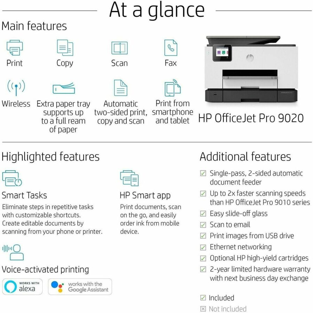 HP Inc. HP 1MR78A HP Officejet Pro 9020 Wireless Inkjet Multifunction Printer - Color