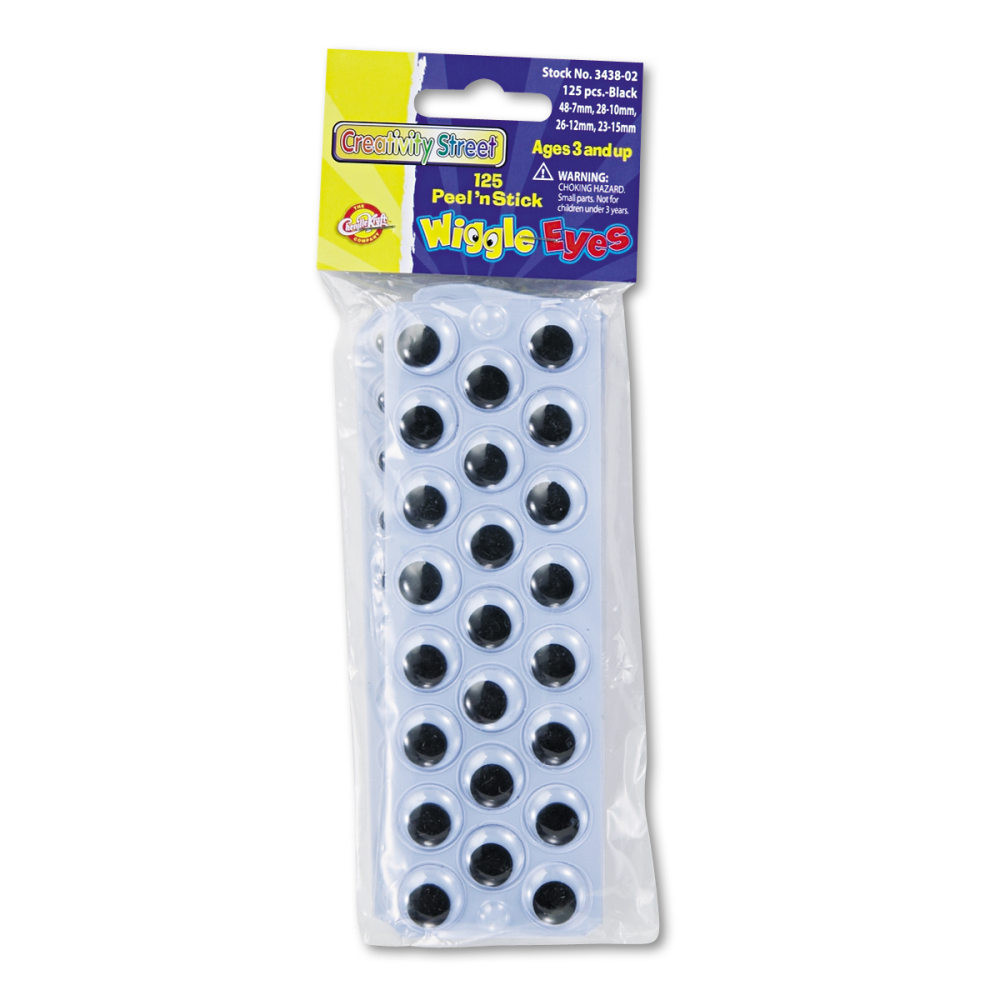 PACON CORPORATION 343802 Chenille Kraft Creativity Street Peel N Stick Wiggle Eyes, Assorted Sizes, Black, Pack Of 125