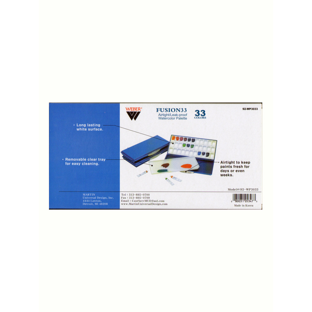 MARTIN/F. WEBER CO. 92-WP3033B Mijello Airtight Watercolor Palette, Reusable, 12 1/2in x 6 1/8in, White and Blue