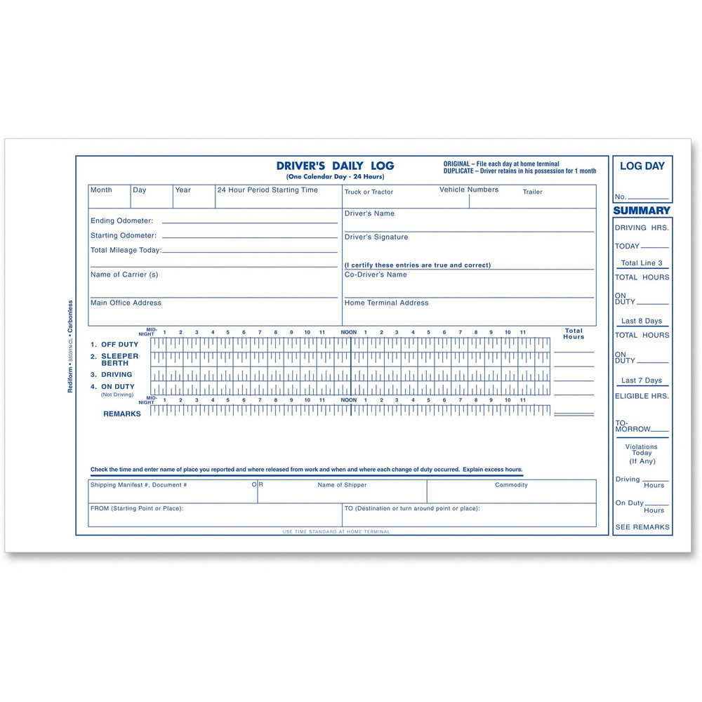 Dominion Blueline, Inc Rediform S5031N-CL Rediform Carbonless 2-part Driver's Daily Log Book