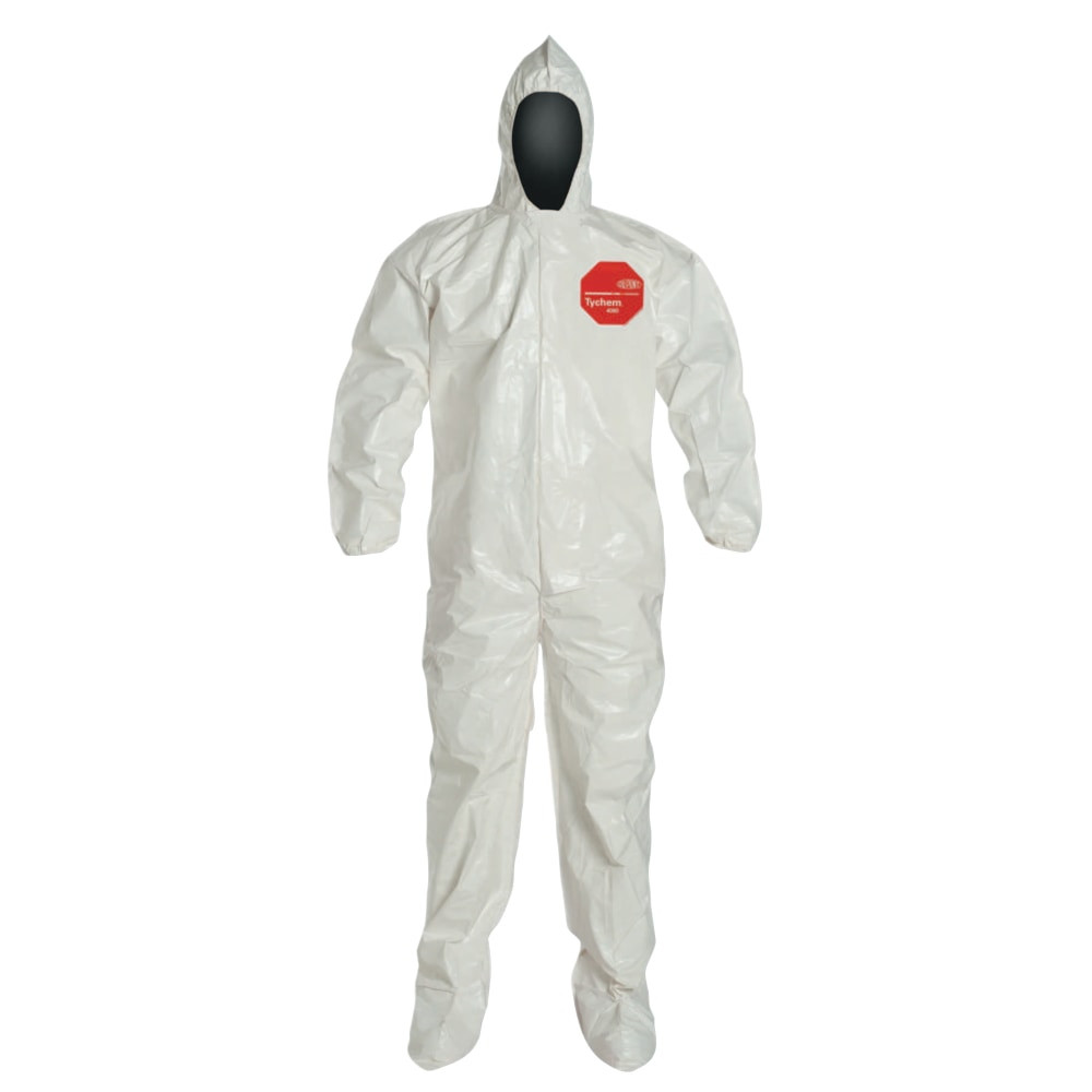 DUPONT PROTECTION TECHNOLOGIES SL122BWHXL001200 DuPont Tychem SL Coveralls With Hood And Socks, 3XL, White, Pack Of 6