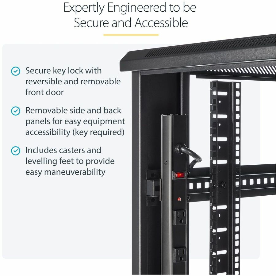 StarTech.com RK4236BKB StarTech.com 4-Post 42U Server Rack Cabinet, 19" Data Rack Cabinet for Computer / IT Equipment mount, Rack Server Cabinet with Casters