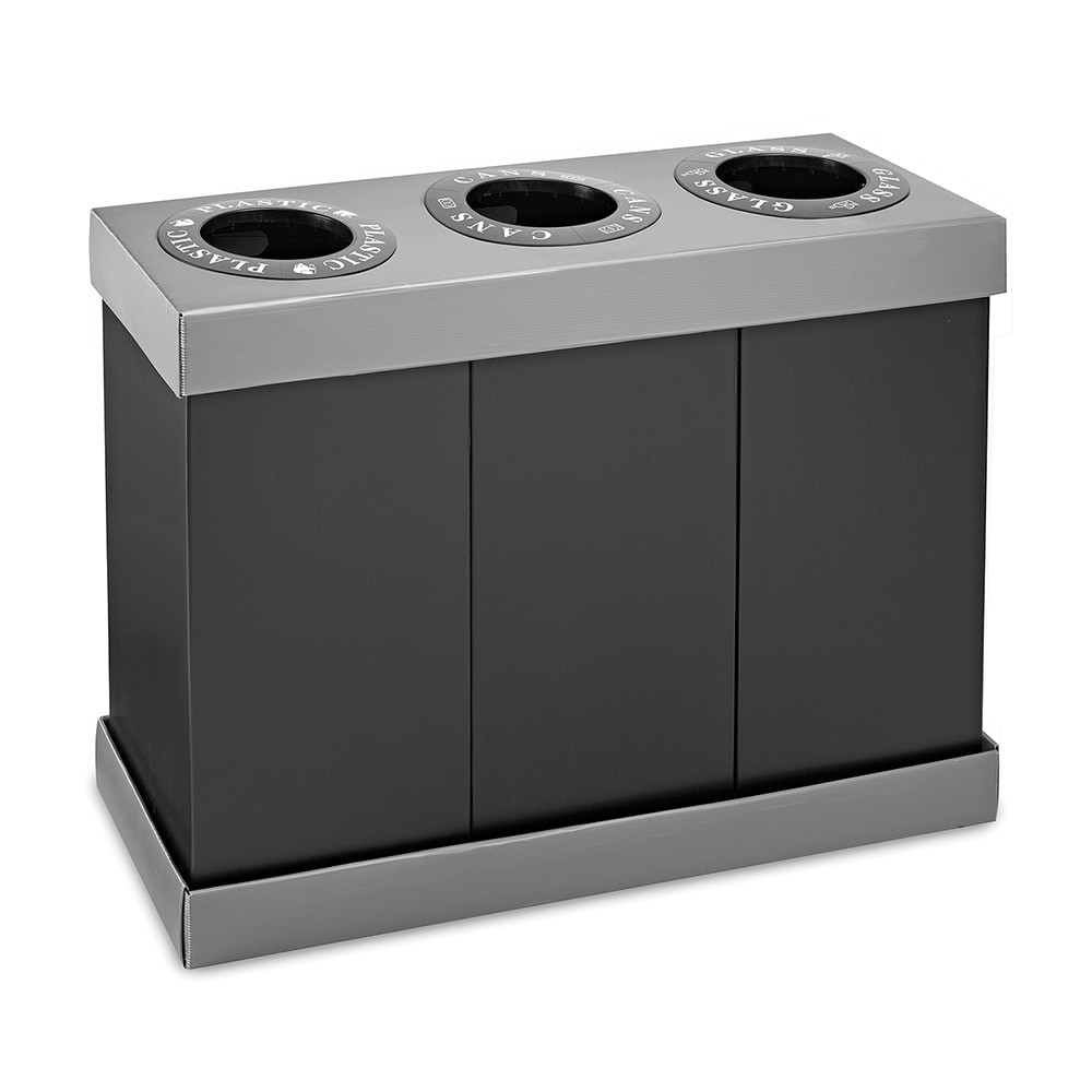 Alpine Industries ALP471-03-BLK Trash Cans & Recycling Containers; Type: Recycling Center ; Container Shape: Rectangle ; Material: Corrugated Plastic ; Finish: Black ; Features: Lightweight ; Includes Lid: Yes