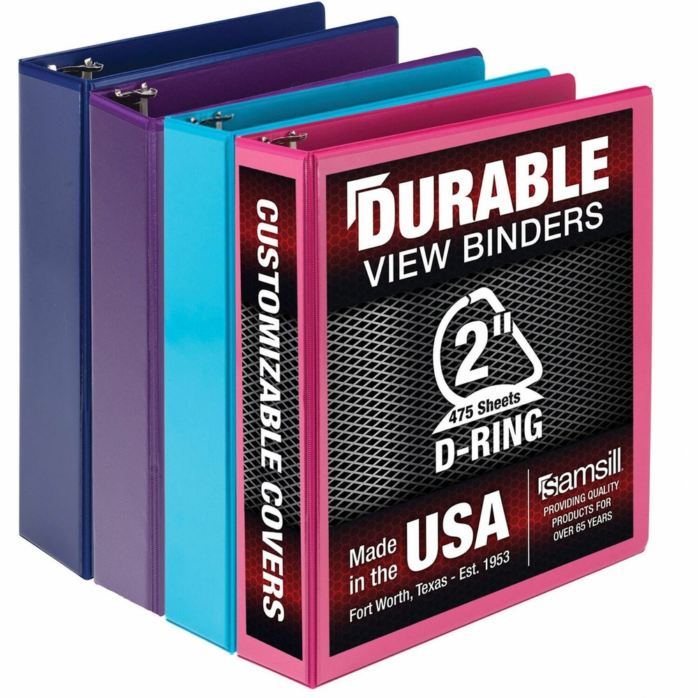 Samsill Corporation Samsill MP46469 Samsill Durable 2 Inch Binder, Made in the USA, D Ring Customizable Clear View Binder, Fashion Assortment, 4 Pack, Each Holds 475Page (MP46469)